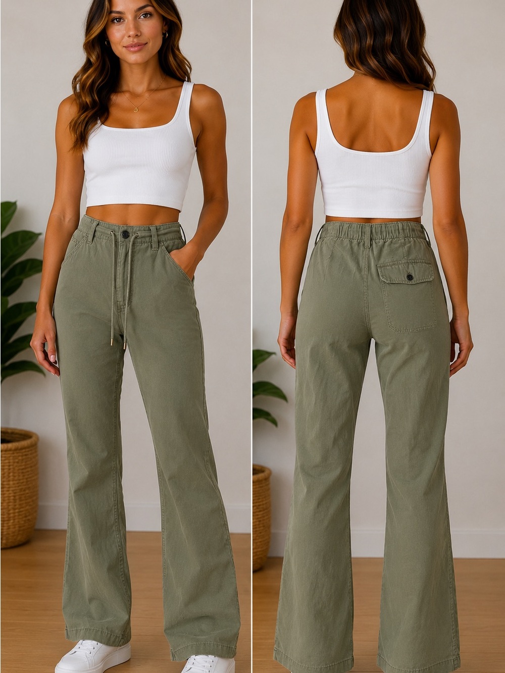 Banana Republic High-Rise Wide Leg Utility Pants in Olive